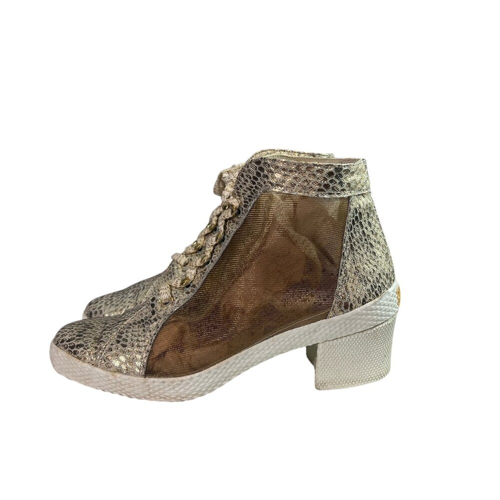 Stuart Weitzman Gold Mesh Python Ankle Booties Wi… - image 5